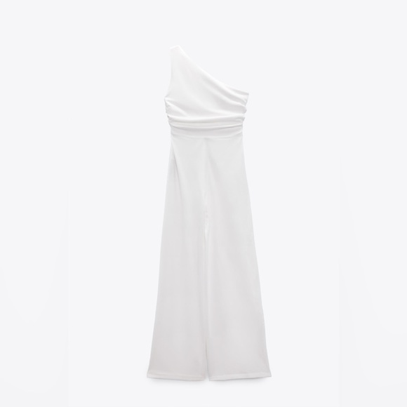 Zara jumpsuit white asymmetric wide leg wedding shower party - Picture 4 of 5